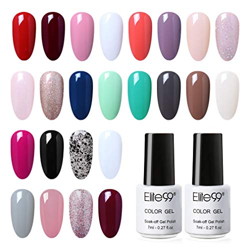 Elite99 Esmaltes Semipermanentes de Uñas en Gel UV LED, 24 Colores de Esmaltes de Uñas Soak off en Gel 7ML 001