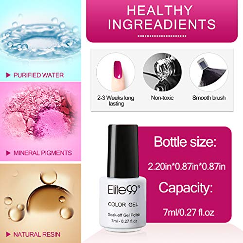 Elite99 Esmaltes Semipermanentes de Uñas en Gel UV LED, 24 Colores de Esmaltes de Uñas Soak off en Gel 7ML 001