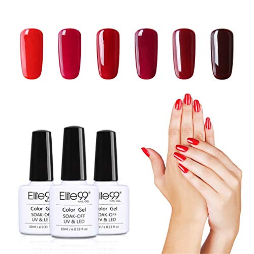 Elite99 Esmaltes Semipermanentes de Uñas en Gel UV LED, 6pcs Kit de Esmaltes de Uñas en Gel Soak Off Rojo Vino Burdeo