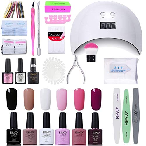 Elite99 Lámpara UV LED para Uñas 24w, 6 Colores Kit de Esmaltes Semipermanentes en Gel UV LED, Base y Top Coat, Semipermanentes, Removedor de Uñas y Accesorios 001