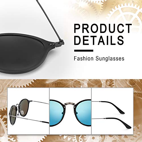 ELIVWR Redondas Retro Polarizadas Gafas de Sol Con Gafas de Sol Para Conducir Viajes Playa, 100% de Protección Contra Los Rayos UVA/UVB Dañi … (marco gris/lente azul)