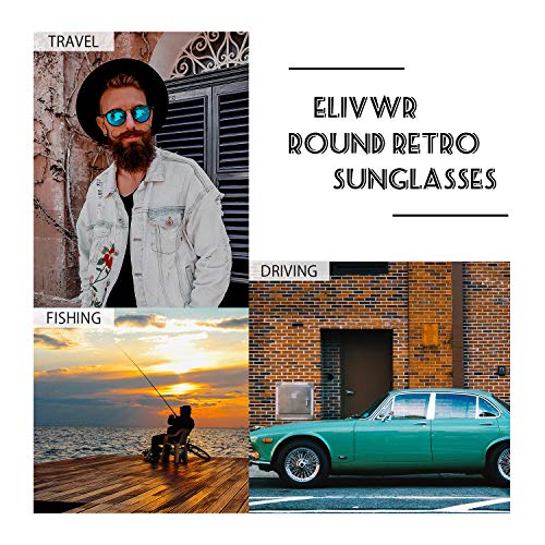 ELIVWR Redondas Retro Polarizadas Gafas de Sol Con Gafas de Sol Para Conducir Viajes Playa, 100% de Protección Contra Los Rayos UVA/UVB Dañi … (marco gris/lente azul)