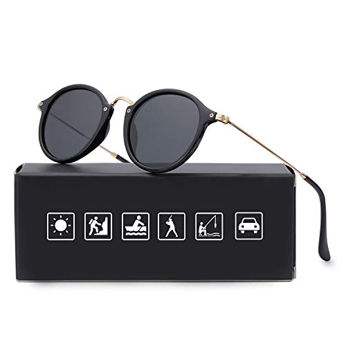 ELIVWR Redondas Retro Polarizadas Gafas de Sol Con Gafas de Sol Para Conducir Viajes Playa, 100% de Protección Contra Los Rayos UVA/UVB Dañi (negro+negro)