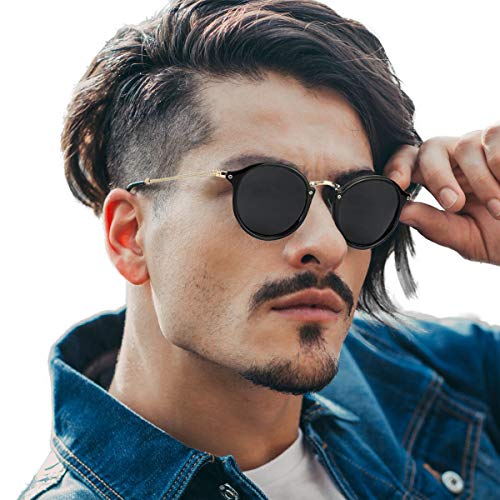 ELIVWR Redondas Retro Polarizadas Gafas de Sol Con Gafas de Sol Para Conducir Viajes Playa, 100% de Protección Contra Los Rayos UVA/UVB Dañi (negro+negro)