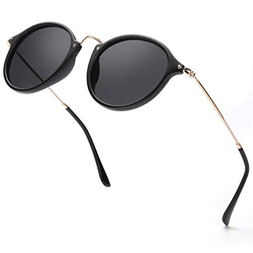ELIVWR Redondas Retro Polarizadas Gafas de Sol Con Gafas de Sol Para Conducir Viajes Playa, 100% de Protección Contra Los Rayos UVA/UVB Dañi (negro+negro)