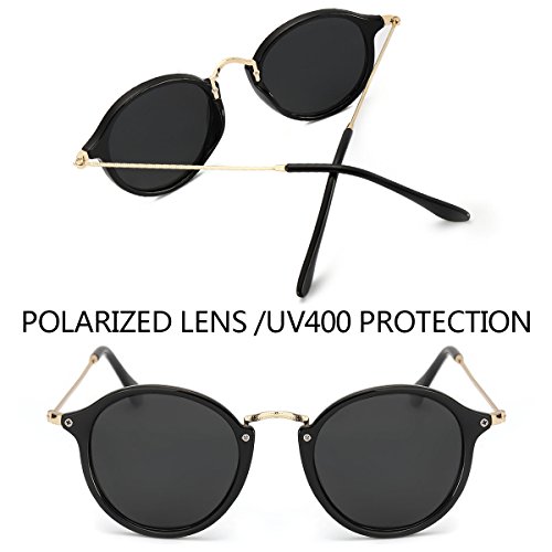 ELIVWR Redondas Retro Polarizadas Gafas de Sol Con Gafas de Sol Para Conducir Viajes Playa, 100% de Protección Contra Los Rayos UVA/UVB Dañi (negro+negro)