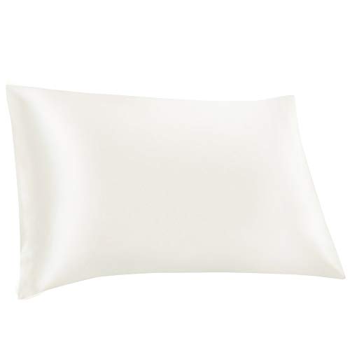 ElleSilk 100% Seda Funda de Almohada, 22 Momme, Seda de Morera de Grado Superior, Tinte Natural, Hipoalergénico, 50 x 75cm, Marfil