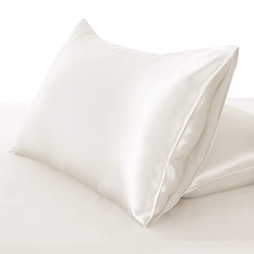 ElleSilk 100% Seda Funda de Almohada, 22 Momme, Seda de Morera de Grado Superior, Tinte Natural, Hipoalergénico, 50 x 75cm, Marfil