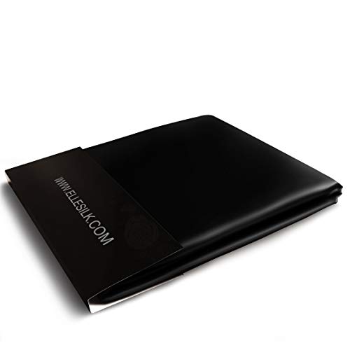 ElleSilk 100% Seda Sábanas Encimeras, Sábanas Planas de Seda, 22 Momme, Seda de Morera de Grado Superior, Tinte Natural, Hipoalergénico, 180 x 260 cm, Negro