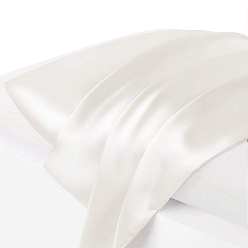 ElleSilk Funda de Almohada 50 x 75 cm de 100% Seda, 22 Momme, para la Piel y el Cabello, Previene Las Arrugas, Color Marfil, 1 Pieza
