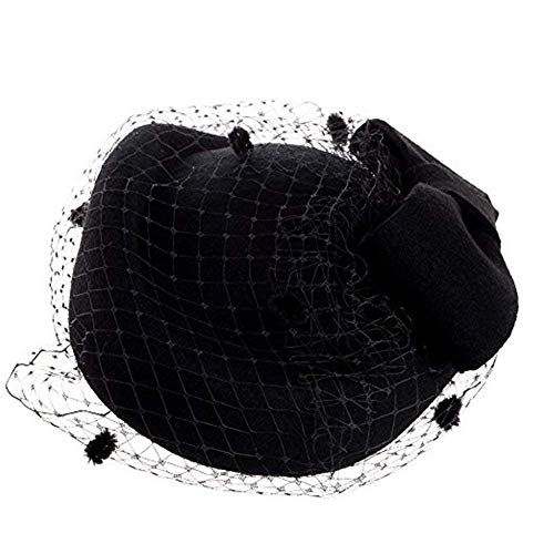Elodiey Gorros Sombrero Con Velo Vintage Con Arco Boda Mujeres Dos Peines Pequeños Años 20 Gorras (Color : Negro, Size : One Size)