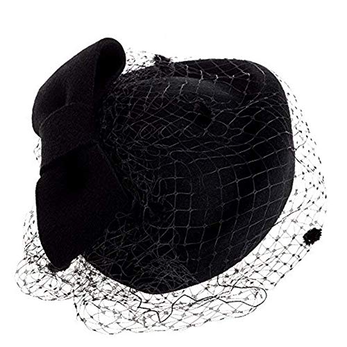 Elodiey Gorros Sombrero Con Velo Vintage Con Arco Boda Mujeres Dos Peines Pequeños Años 20 Gorras (Color : Negro, Size : One Size)