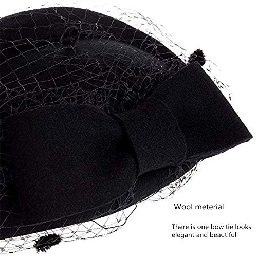 Elodiey Gorros Sombrero Con Velo Vintage Con Arco Boda Mujeres Dos Peines Pequeños Años 20 Gorras (Color : Negro, Size : One Size)