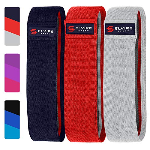 ELVIRE SPORT Bandas Elasticas Musculacion (Set de 3): Bandas de Resistencia de Tela para Fitness y Glúteos, Caderas, Piernas | Gomas para Yoga, Pilates, Crossfit, Fisioterapia | Hombres y Mujeres