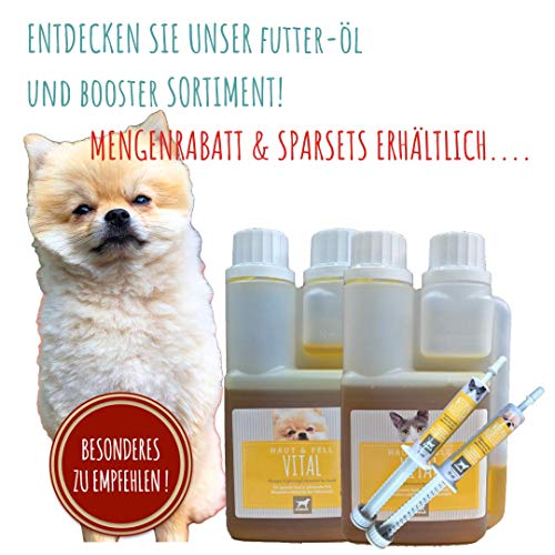 EMMA Aceite de linaza y Aceite de cártamo más Vitamina E I Aceite de Alimentos prensado en frío I Ácidos grasos insaturados (Omega 3 6) I Aceite de vómito I para Gatos I Piel y Pelo Vital 250 ml