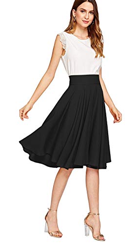 Emma & Giovanni - Midi Corto Elástica Plisada Básica Falda (Made In Italy)- Mujer (Negro, 38-40)