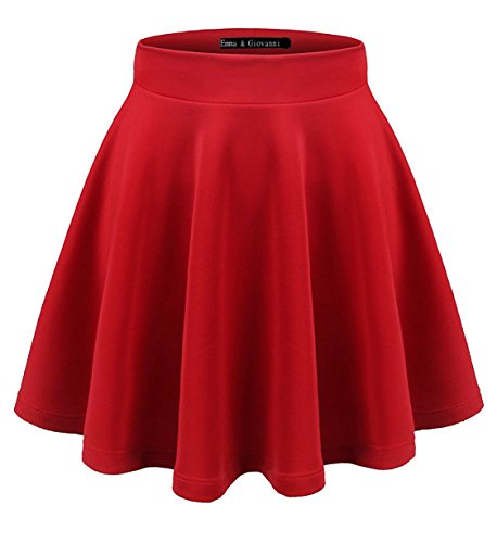 Emma & Giovanni - Mini Corto Elástica Plisada Básica Falda - Mujer (Roja, S-M)