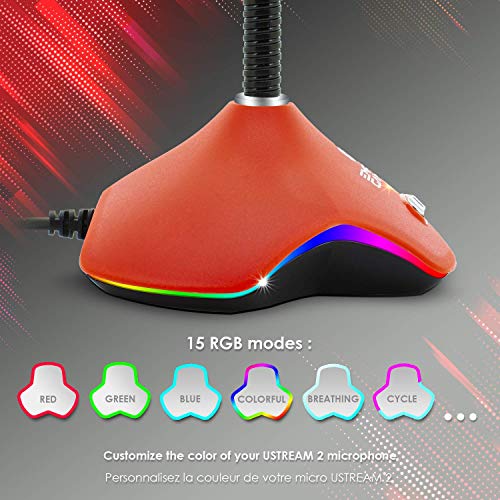 EMPIRE GAMING - Micrófono Gamer PC, Mac, Consolas – Micro Ideal Podcast Youtube, Streaming Twitch, Charlas, Canciones - Retroiluminación LED RGB 15 Modos – Cable USB - Negro Rojo