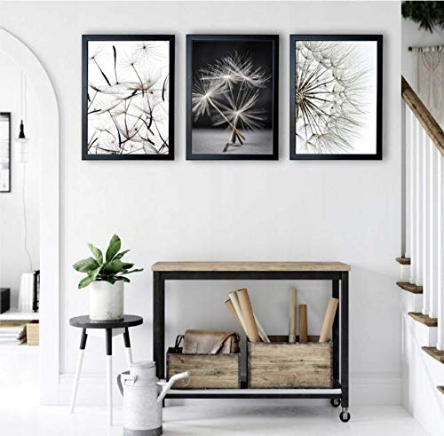 Encantador diseño de la casa Sset de 3 x A3 fotos impresiones de arte de diente de león minimalista enmarcado de arte de pared