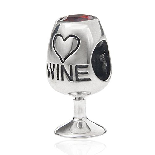 Encanto de vino tinto de plata de ley 925 Copa de cristal encanto amor corazón aniversario encanto encanto pulsera pandora encanto