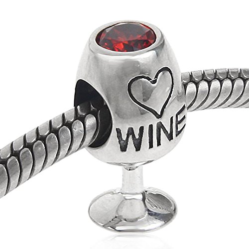 Encanto de vino tinto de plata de ley 925 Copa de cristal encanto amor corazón aniversario encanto encanto pulsera pandora encanto