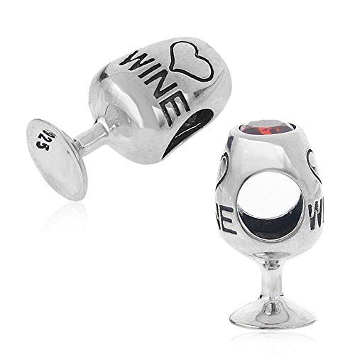 Encanto de vino tinto de plata de ley 925 Copa de cristal encanto amor corazón aniversario encanto encanto pulsera pandora encanto