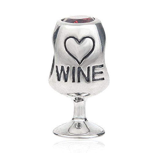 Encanto de vino tinto de plata de ley 925 Copa de cristal encanto amor corazón aniversario encanto encanto pulsera pandora encanto