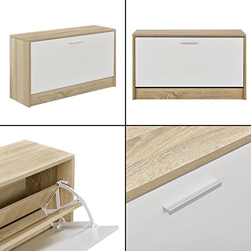 [en.casa] Conjunto de Muebles para Pasillo, vestíbulo - Zapatero Espejo Perchero de Pared Color de Madera/Blanco