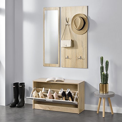 [en.casa] Conjunto de Muebles para Pasillo, vestíbulo - Zapatero Espejo Perchero de Pared Color de Madera/Blanco