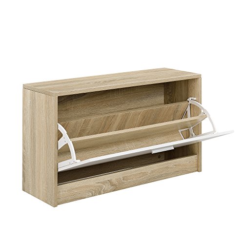 [en.casa] Conjunto de Muebles para Pasillo, vestíbulo - Zapatero Espejo Perchero de Pared Color de Madera/Blanco