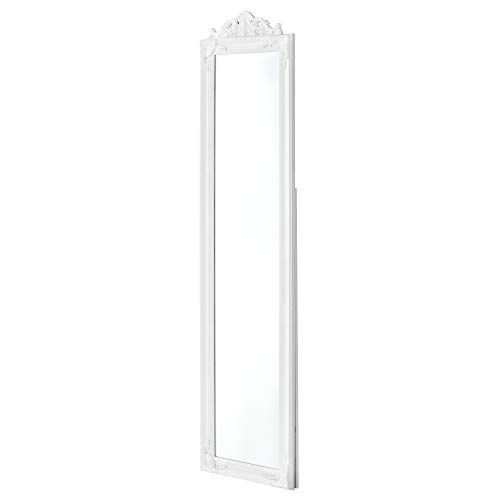 [en.casa] Espejo de pie 160x40 cm Espejo de Suelo Marco de Estilo Barroco Inclinable Ajustable Decoración Salón Dormitorio Blanco