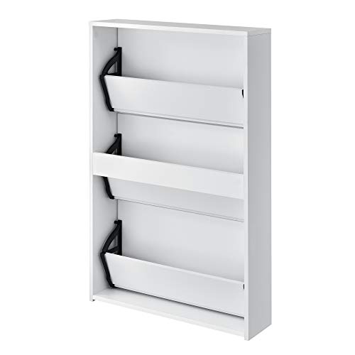[en.casa] Zapatero con Espejo 102,5 x 63 x 17 cm Mueble Zapatero Organizador de Zapatos Blanco
