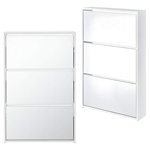 [en.casa] Zapatero con Espejo 102,5 x 63 x 17 cm Mueble Zapatero Organizador de Zapatos Blanco