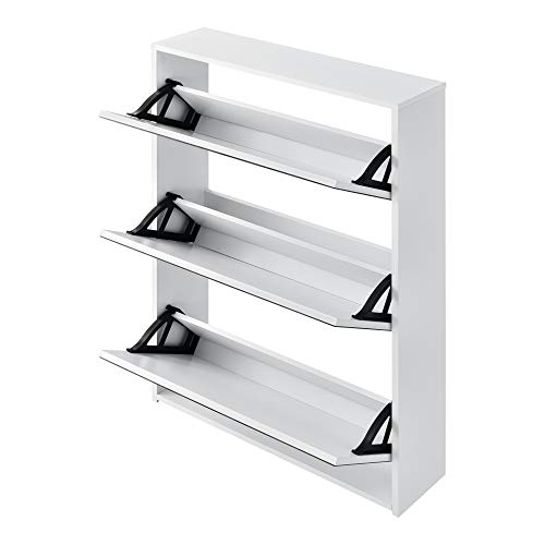 [en.casa] Zapatero con Espejo 102,5 x 63 x 17 cm Mueble Zapatero Organizador de Zapatos Blanco