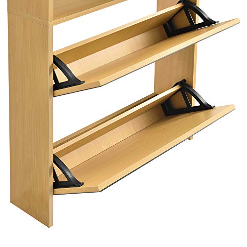 [en.casa] Zapatero con Espejo 134 x 63 x 17cm con 4 Compartimentos de Almacenamiento Mueble Zapatero Organizador de Zapatos Color Roble