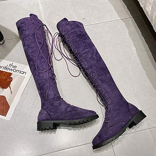 Encima Rodilla Botas para Mujer Atractivo Boots Zapatos con Cordones De Moda con Forro Transpirable Y Cremallera Lateral, para Otoño E Invierno,Púrpura,42