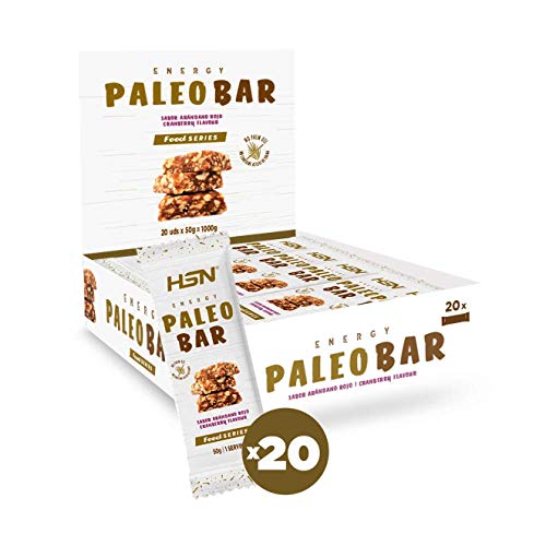 Energy Paleo Bar de HSN | Barritas Paleo | Ingredientes 100% Naturales, Sustitutivas de Comida, Sin Grasas Trans, Sin Aceite de Palma, Sabor Arándano - 20 unidades de 50g