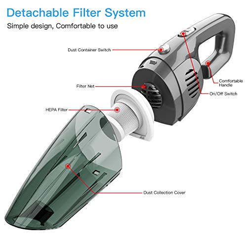 Enibon Aspirador de Mano sin Cable, 7000PA 120W Aspirador de Coche Potente Inalámbrico, 2600mAH Batería Recargable, HEPA Filtro Lavable, Húmedo/Seco Usado para Hogar, Oficina, Coche, Mascotas