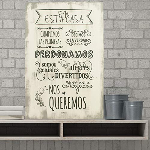 Enkolor/Cuadro Madera/Frases positivas/Normas de la casa/Artesanal/Blanco/40X60cm
