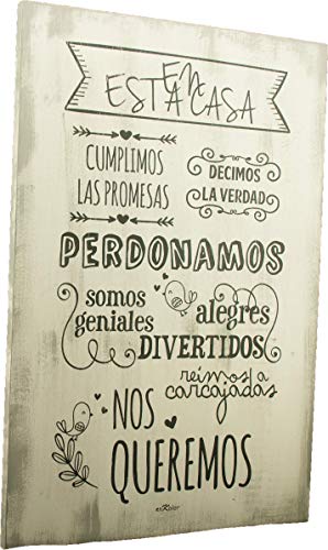 Enkolor/Cuadro Madera/Frases positivas/Normas de la casa/Artesanal/Blanco/40X60cm