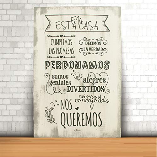 Enkolor/Cuadro Madera/Frases positivas/Normas de la casa/Artesanal/Blanco/40X60cm