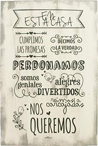 Enkolor/Cuadro Madera/Frases positivas/Normas de la casa/Artesanal/Blanco/40X60cm