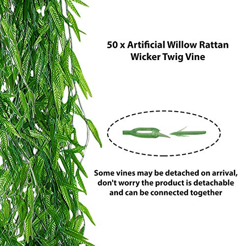 Enredadera Artificial Guirnalda de Follaje (50 Piezas) - 180 cm (5,9 Feet cada enredadera) - Hojas Verdes Seda Sintética Sauce Ratán Mimbre Decorar Jardín Bodas, Festival, Ventana, Balcón y Cerca