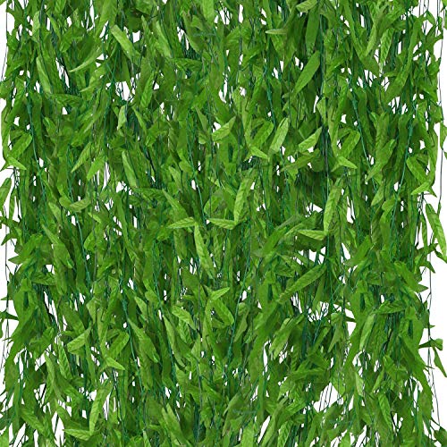 Enredadera Artificial Guirnalda de Follaje (50 Piezas) - 180 cm (5,9 Feet cada enredadera) - Hojas Verdes Seda Sintética Sauce Ratán Mimbre Decorar Jardín Bodas, Festival, Ventana, Balcón y Cerca