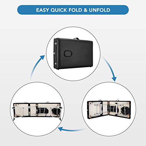 Entil - Mesa de masaje para spa (3 secciones, patas de aluminio, plegable, portátil, con orificio para la cara, bolsa de transporte, respaldo ajustable en altura