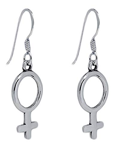 ENTREPLATA Pendiente Mujer Plata de Ley 925 Cierre Cordobes Hippy Símbolo Femenino Feminista Venus