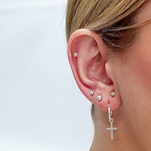 ENTREPLATA Pendientes Aro Plata de Ley 925 Colgante Cruz