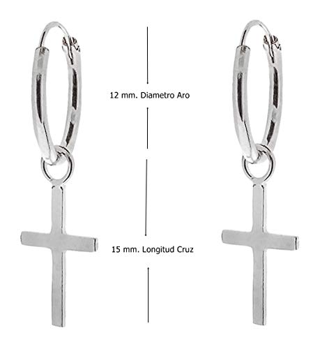 ENTREPLATA Pendientes Aro Plata de Ley 925 Colgante Cruz
