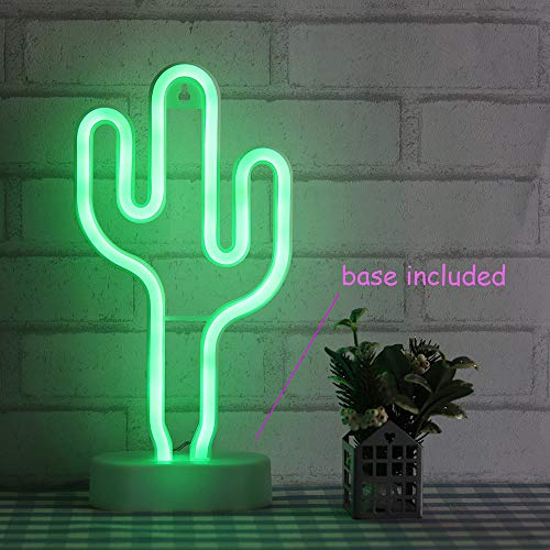 ENUOLI Green Cactus señales de neón con la base de LED de luz de neón de la batería USB 3-AA Desarrollado luz para Artículos de fiesta niñas de habitaciones Decoración de accesorios para regalos de d