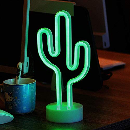 ENUOLI Green Cactus señales de neón con la base de LED de luz de neón de la batería USB 3-AA Desarrollado luz para Artículos de fiesta niñas de habitaciones Decoración de accesorios para regalos de d